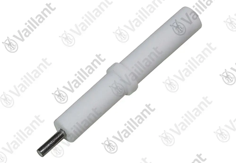 Weiße Vaillant Elektrode mit einem metallischen Zündstift, geeignet für bestimmte Heizsysteme.